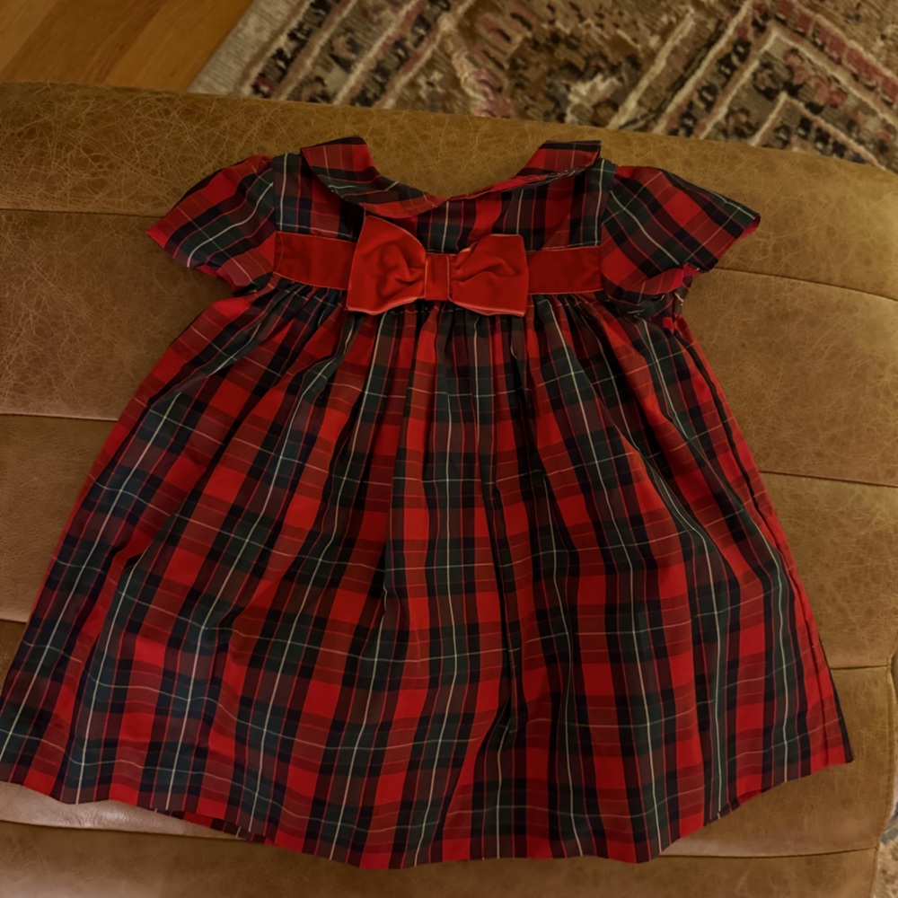 Jamie and Jack | Holiday Dress | 6-12 mos. | Tartan Plaid with tulle and red bow
